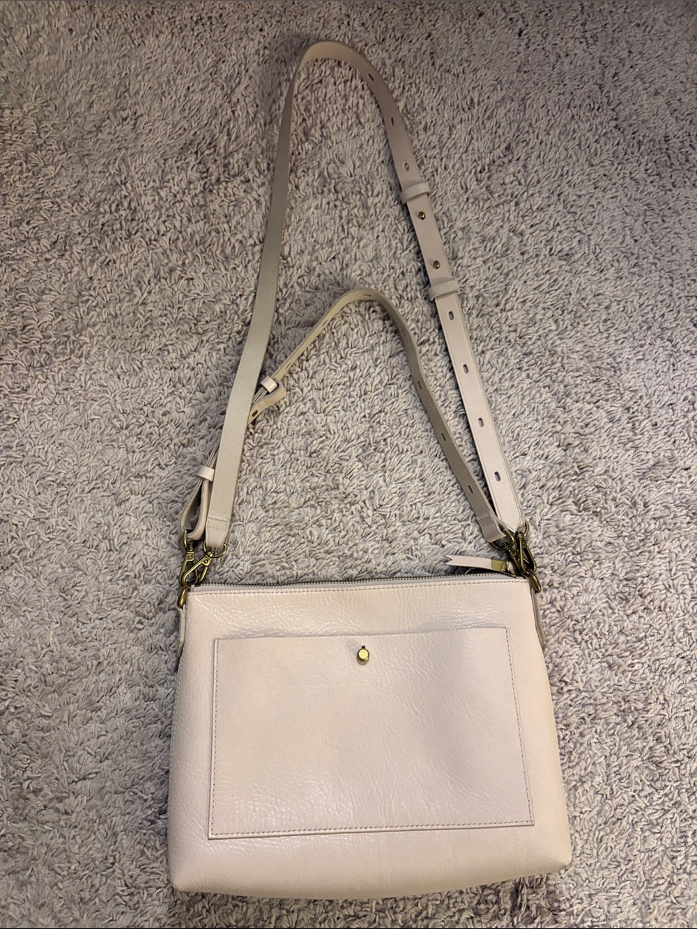 Madewell Cream Leather Crossbody Bag with Front Pocket